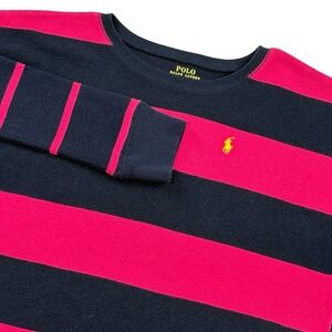 Polo Ralph Lauren Kids L 12-14 Thermal Striped Long Sleeve Shirt Navy Pink